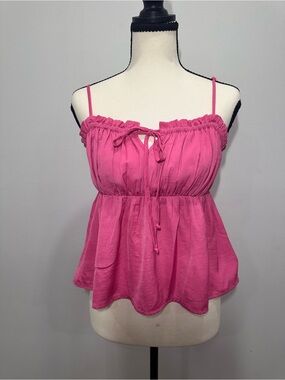 AMERICAN EAGLE Spaghetti-Strap Pink Peplum Tank Babydoll Top Size Medium CUTE 🩷🩷